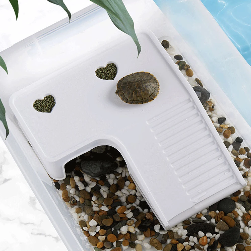 Rampa de escalada de tortugas de plástico con plataforma de secado solar multifuncional, refugio de alimentación y oculto para caja de pecera de mascotas, tortugas, 1 ud. - imagen 5