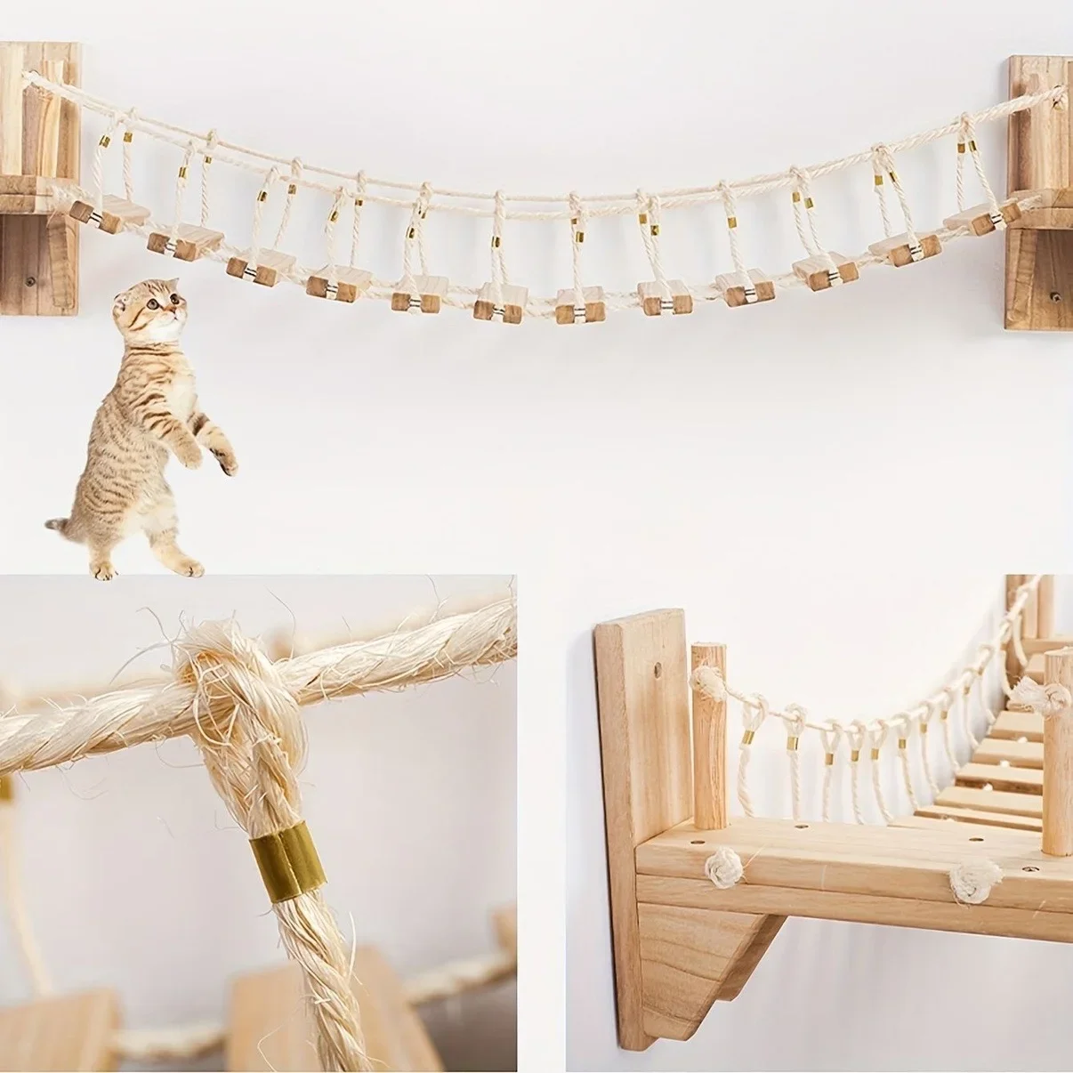 Torre rascador de pared para gatos con sisal y estantes - imagen 4