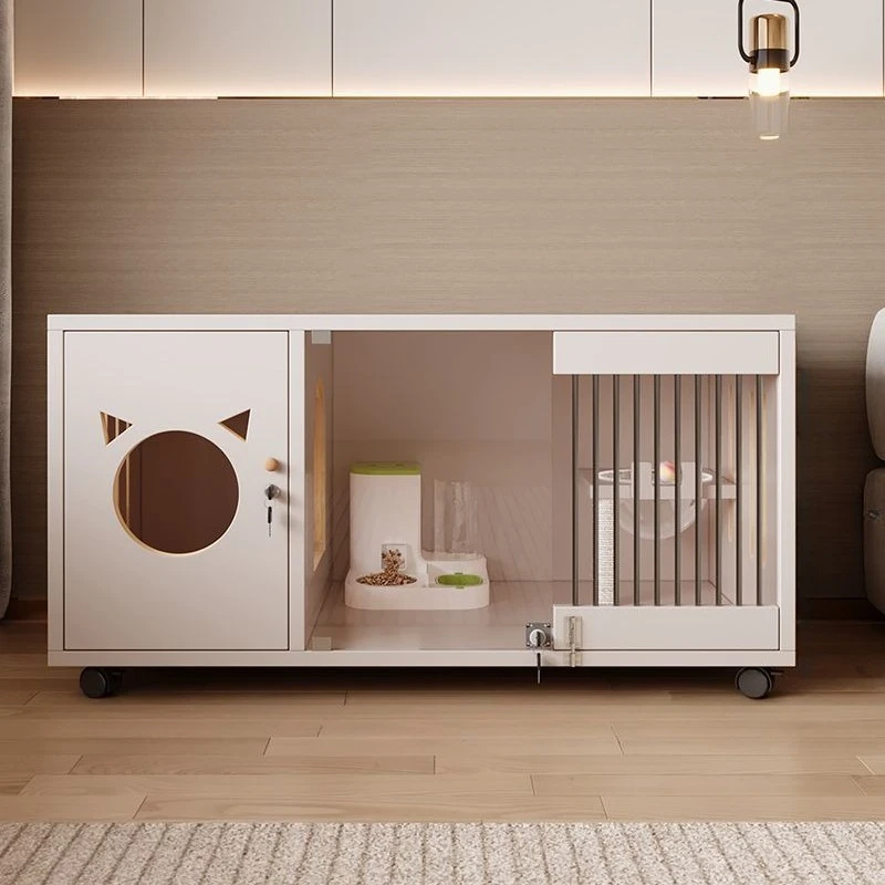 Casa para gatos de madera maciza, casa transparente para interiores, jaula grande para gatos y gatitos con ruedas de freno, cama transpirable para perros y gatitos - imagen 3