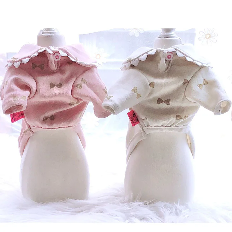 Ropa para perros con lazo bronceado, disfraz rosa y Beige, sudaderas con capucha, camiseta para perros pequeños, sudadera para cachorros de perro salchicha Chiwawa, camisa XS - imagen 2