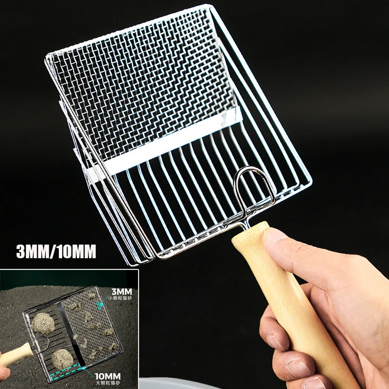 Pala de arena para gatos, mango de madera de acero inoxidable, fácil de oxidar, lavable, pala de arena para gatitos, herramienta de limpieza de inodoro para gatos