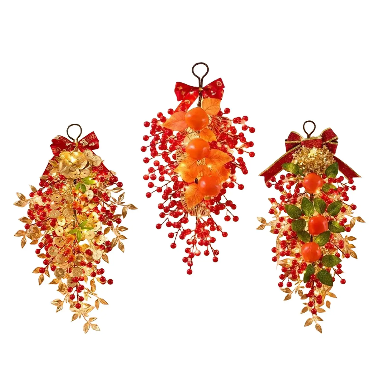 Corona de Año Nuevo Chino, decoración de puerta Artificial de PVC con luces LED, guirnalda de Festival de Primavera para entrada de fiesta en casa - imagen 2