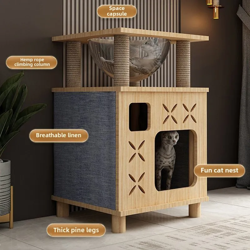 Nido de madera maciza para gatos, marco de escalada para gatos, cápsula espacial, estante para Nido de Villa para gatos, rascadores de juguetes para mascotas, productos, accesorios para muebles - imagen 4