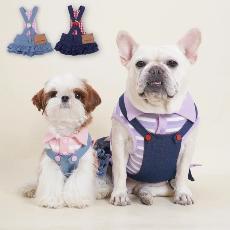 Falda con tirantes de mezclilla para perros, ropa para mascotas, falda con tirantes de mezclilla para perros pequeños, vestidos para perros pequeños, ropa de diseñador - imagen 5