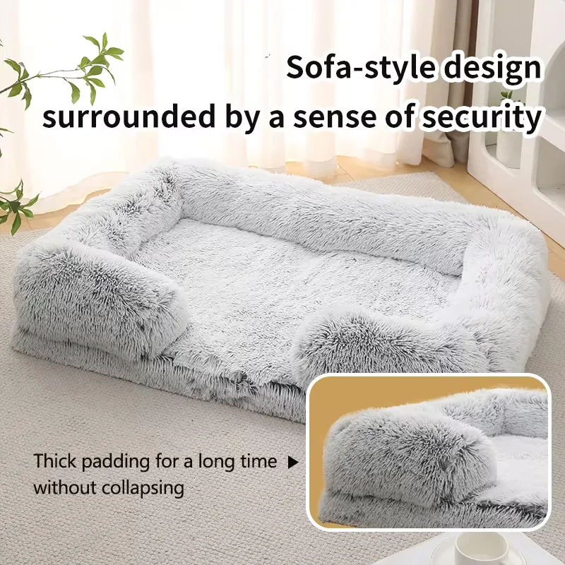 Cama cuadrada de felpa para perros pequeños, cojín grueso para sofá para perros, perrera para dormir grande y cálida para invierno, accesorios de cama para gatos extraíbles