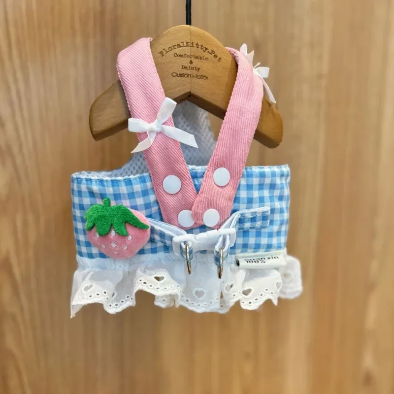 Collares para mascotas, arnés de encaje de fresa para perros, conjunto de correa, chaleco, correa de pecho de encaje, cuerda de plomo para caminar para cachorros, suministros para perros pequeños y medianos - imagen 4