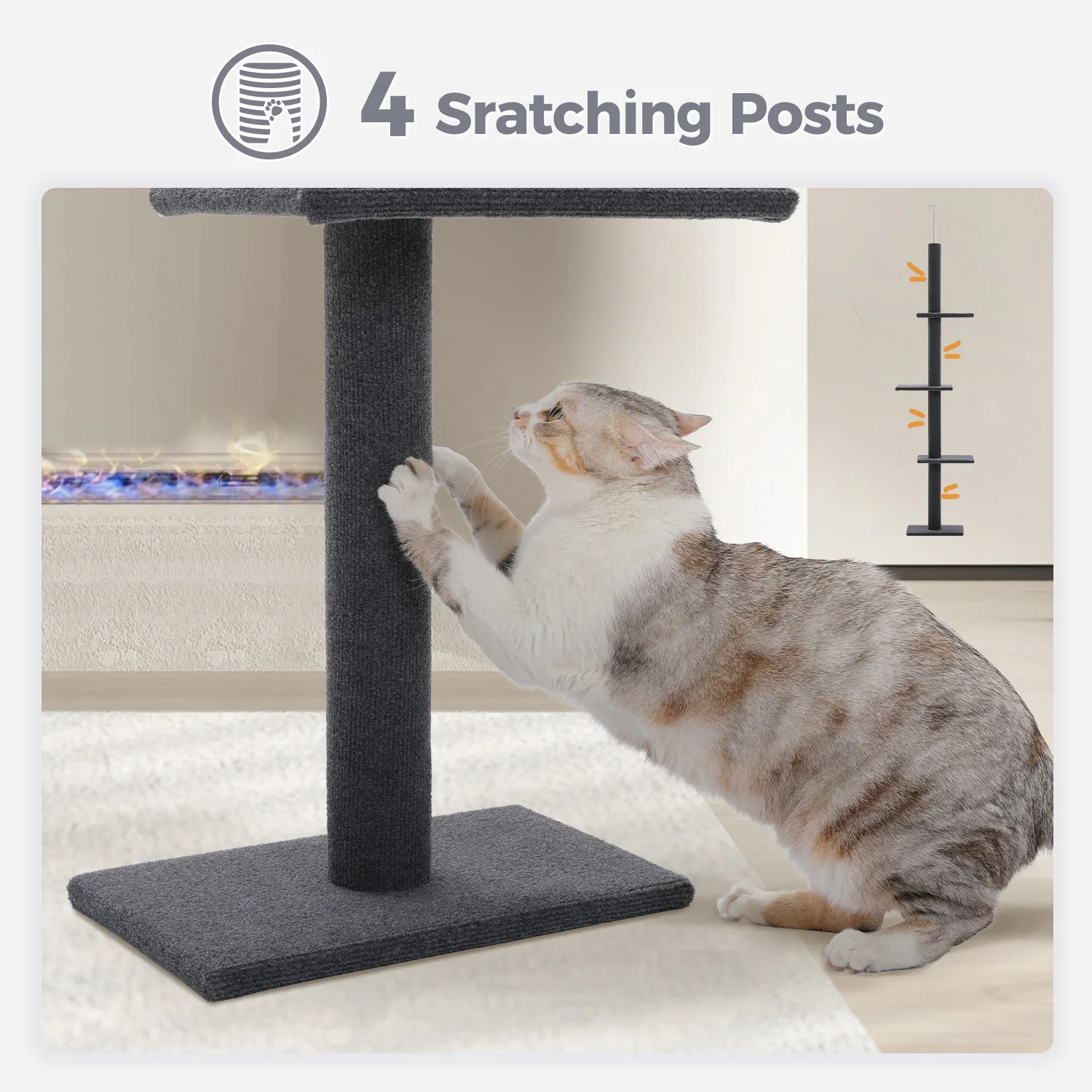 Árbol para gatos alto ajustable 228-273 cm, 4 postes y 3 plataformas - imagen 5