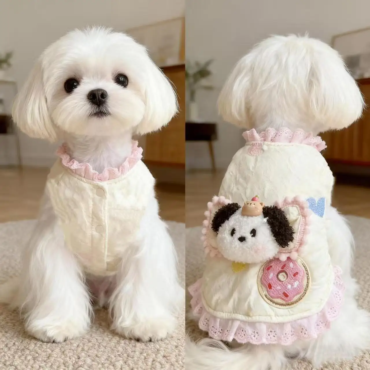 Abrigo bordado de otoño/invierno para mascotas, Teddy Schnauzer, chaleco grueso cálido para mascotas, ropa para perros pequeños, ropa para cachorros - imagen 4