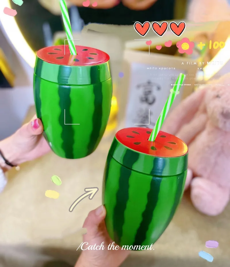 Taza en forma de sandía con tapa, vaso de jugo de paja, vasos duraderos para beber, botella de agua y taza de fiesta encantadora, accesorios - imagen 2
