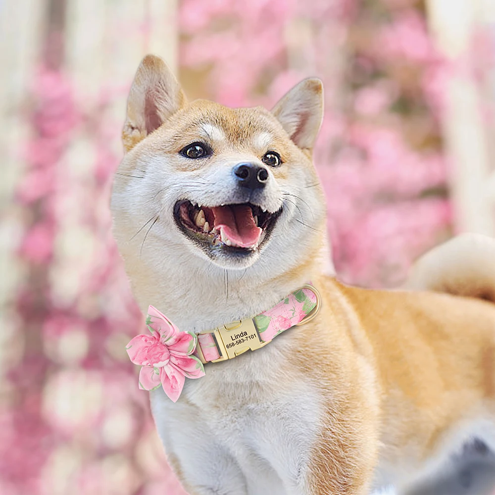 Collar de perro de nailon personalizado, collares para perros con estampado bonito, collares de identificación para mascotas grabados gratis, collar para perros pequeños, medianos y grandes, Pug ajustable - imagen 5