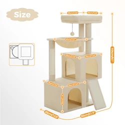Torre de árbol para gatos pequeña con condón espaciosos, poste rascador, hamaca acogedora, pompón para 1-3 gatos de interior, accesorios para gatos, muebles para gatos