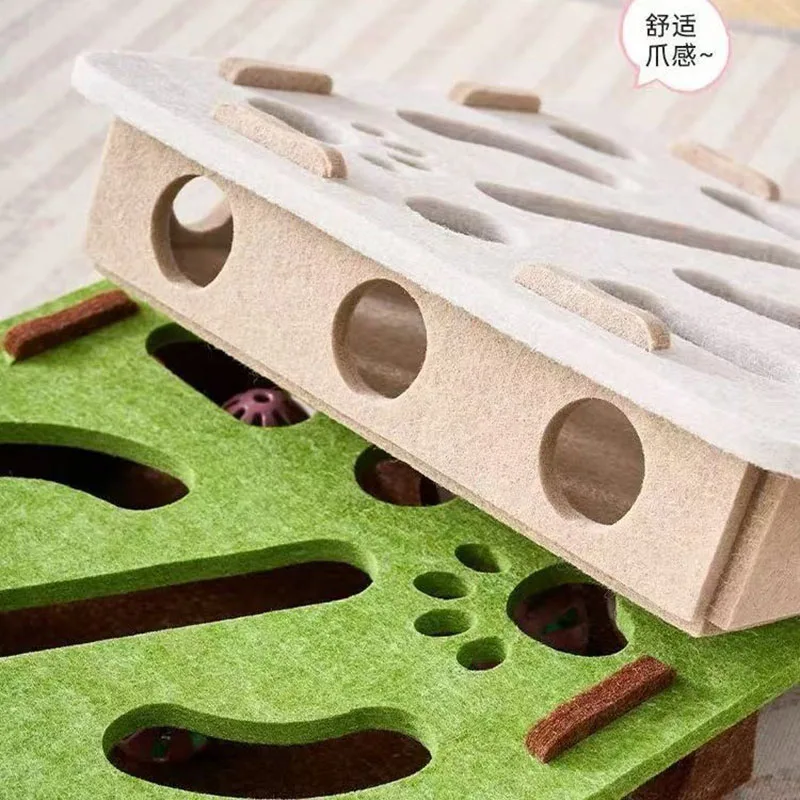 Rompecabezas para Gato, laberinto con agujeros, caja de fieltro con campana, bola, juguetes interactivos, juego de combinación divertida, suministros para gatos - imagen 3