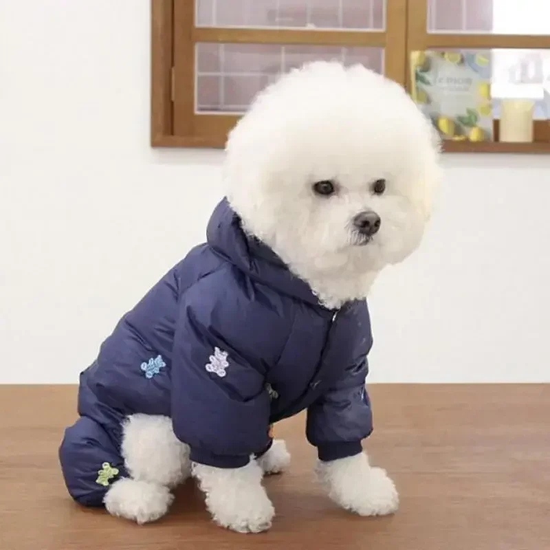 Mono de algodón de 4 patas para perros, ropa cálida de invierno para perros pequeños, disfraces, abrigos gruesos para perros Terrier Bulldog Yorkshire - imagen 4