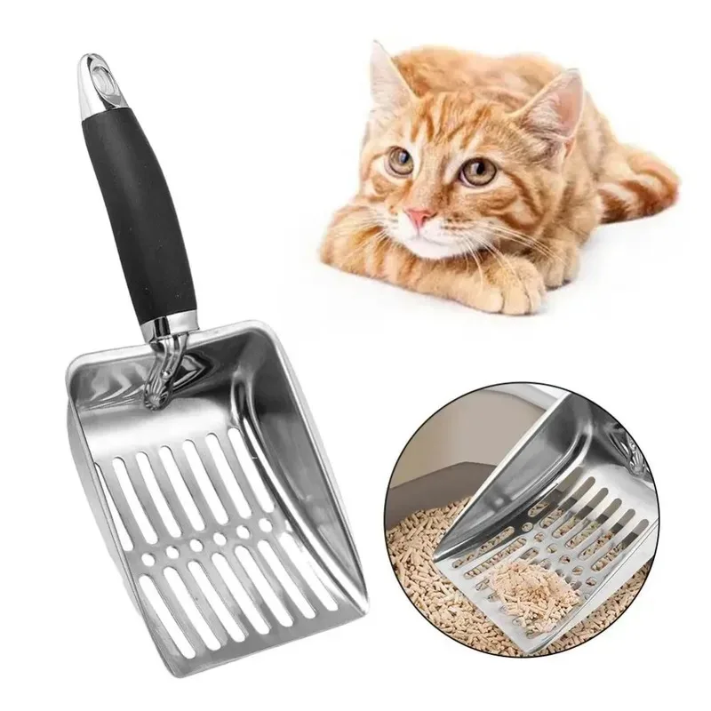 Pala recogedora de arena para gatos – Mango largo de metal resistente