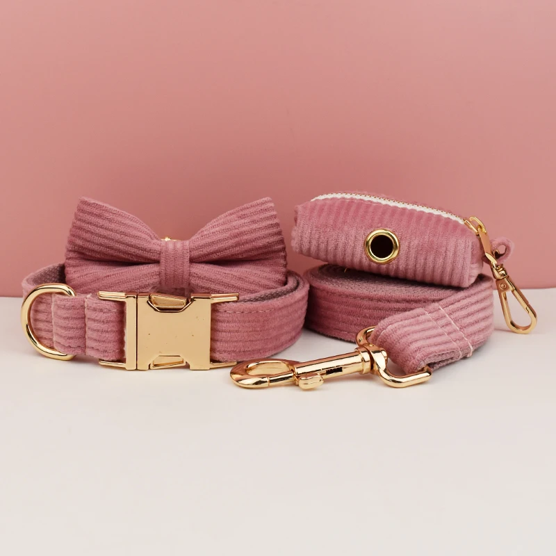 Collar y correa para perro de pana en polvo oculto, conjunto para perros, placa con nombre grabada personalizada, suministros para mascotas, correa para perro de pana 16