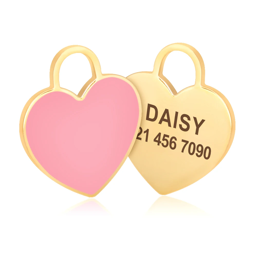 Etiqueta de identificación personalizada para perros y gatos, placa de identificación grabada gratis, colgante para Collar de mascotas, accesorios de corazón, Shpae - imagen 3