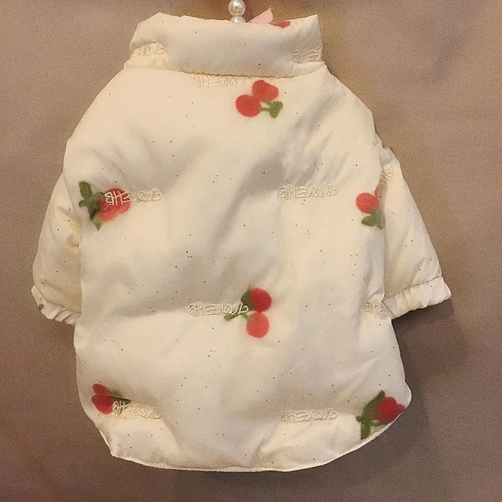 Nueva ropa de invierno para perros Ins, abrigo cálido de cereza blanca, chaqueta de algodón con cuello alto y cremallera para perros, ropa de Navidad para perros, diseño de moda