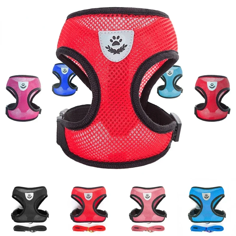 Conjunto de arnés y correa para perros de malla transpirable reflectante, chaleco para cachorros y gatos, arnés para perros pequeños, suministros de accesorios para perros - imagen 5