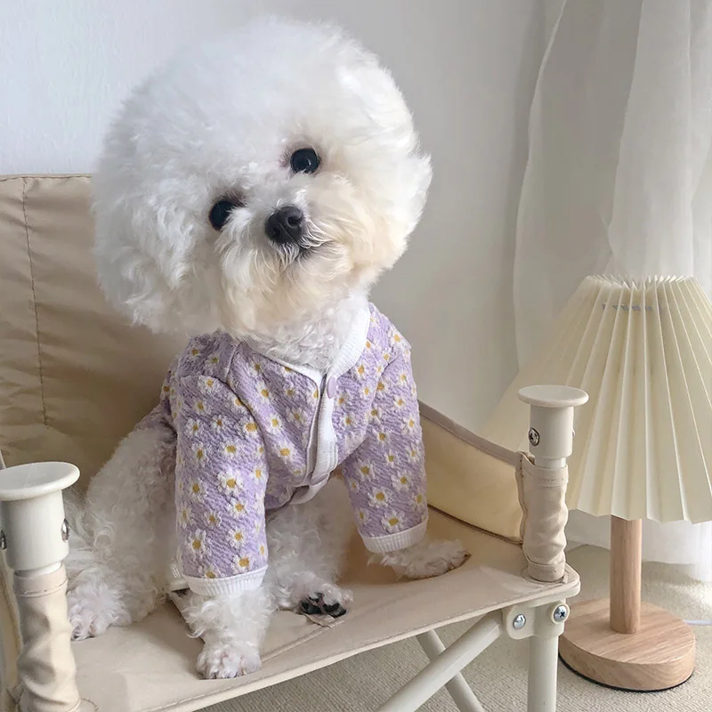 Ropa con estampado de margaritas para perros, suéter para cachorros, Chihuahua, Ropa para perros pequeños, disfraz de ocio, Ropa para mascotas, Ropa Perro Pug - imagen 3