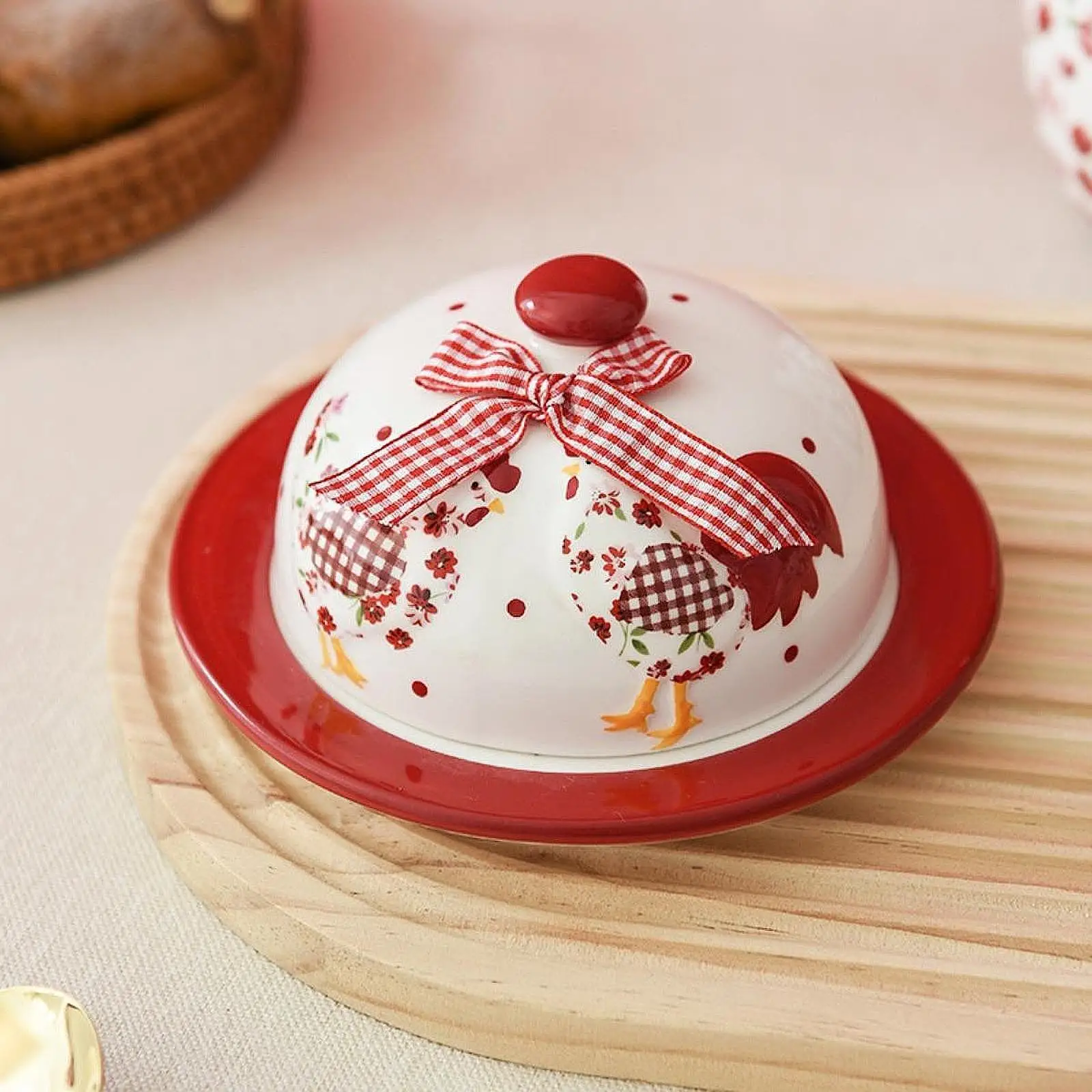 Dessert Tray Porcelain Plate Tableware Creative Utility Decorative Snack Cake Plate Red Floral Chicken Bowl for Hotel Home