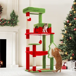 Torre para gatos con hamaca espaciosa, 3 postes rascadores y bolas de juego