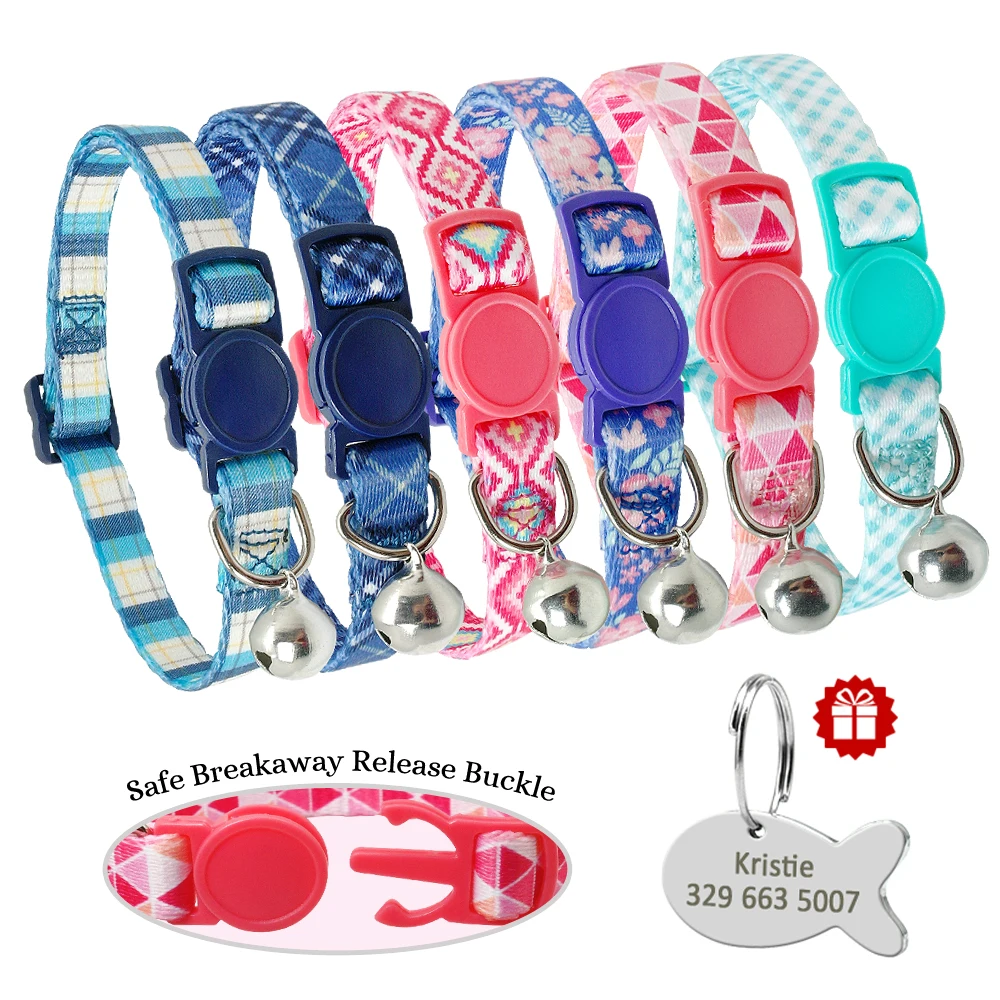 Collar de gato personalizado con estampado bonito, collares de gatito personalizados de liberación rápida con campana grabada, collar para gatos, accesorios para gato - imagen 3