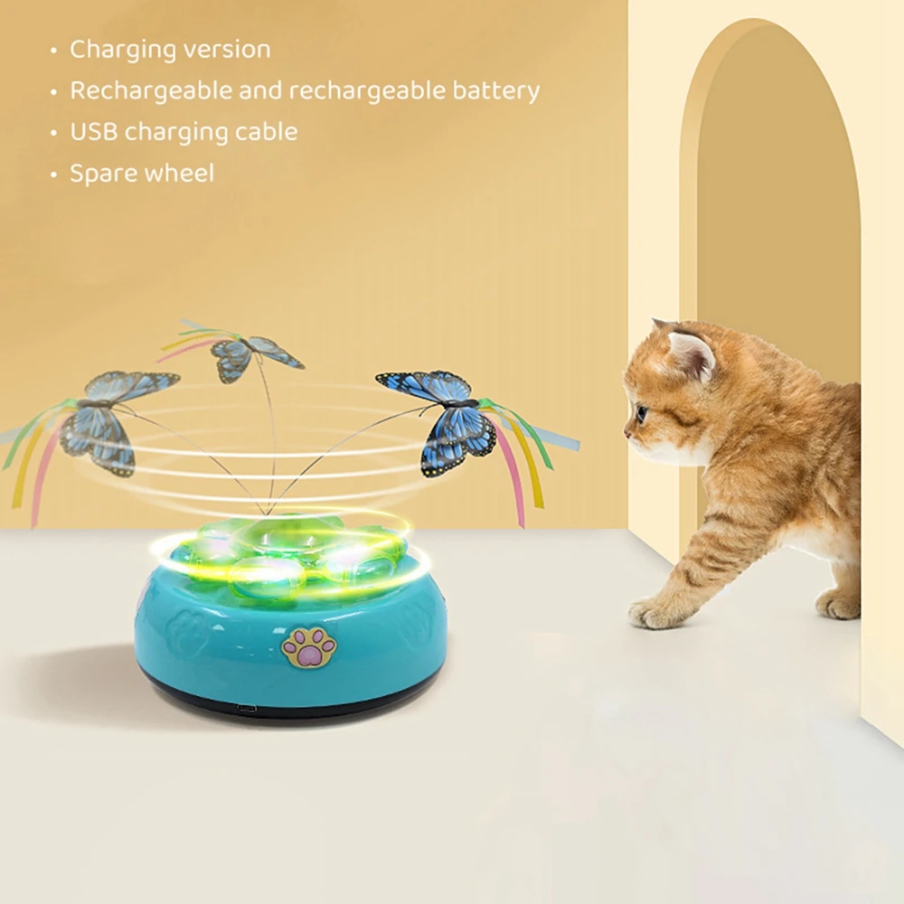 Juguetes para gatos 5 en 1, gatito electrónico interactivo inteligente, juguete automático de plumas de mariposa, carga USB - imagen 2