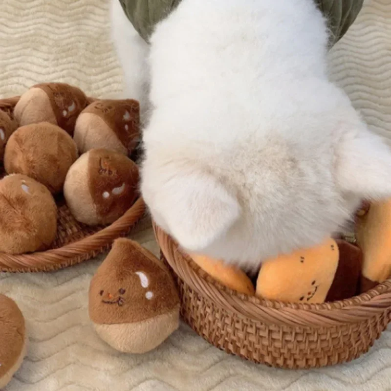 Ins patata dulce castaño mascota perro juguete ocultar comida juguete de peluche juguete interactivo chirriante castaño simulado regalos de cumpleaños - imagen 2