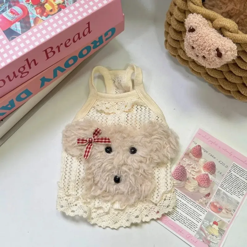 Ropa para mascotas, bonito chaleco de malla con tirantes huecos para cachorros, chaleco de protección solar para gatos, perros de peluche, ropa fresca para perros pequeños - imagen 3