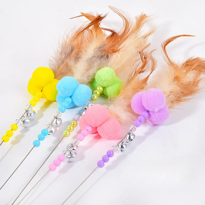 Pluma de acero resistente a las mordeduras para gatos, palo interactivo con campana, bola de lana, palos de juguete para gatitos - imagen 3