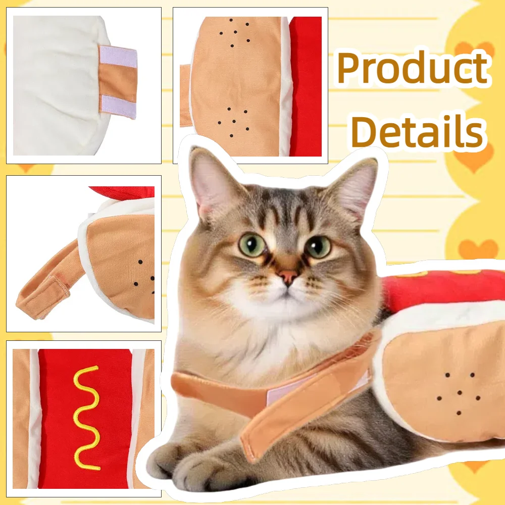 Disfraz de gato de Halloween, ropa divertida para gatos, abrigo suave para fiesta de mascotas, forma de perro caliente, bonito regalo de Navidad para mascotas, productos para gatos Sphynx - imagen 2