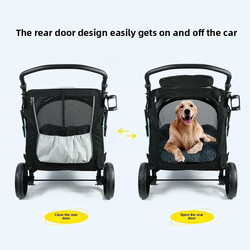 Cochecito para mascotas de gran espacio, carrito ligero y plegable para caminar para perros, cortavientos transpirable, productos para mascotas, accesorios - imagen 3