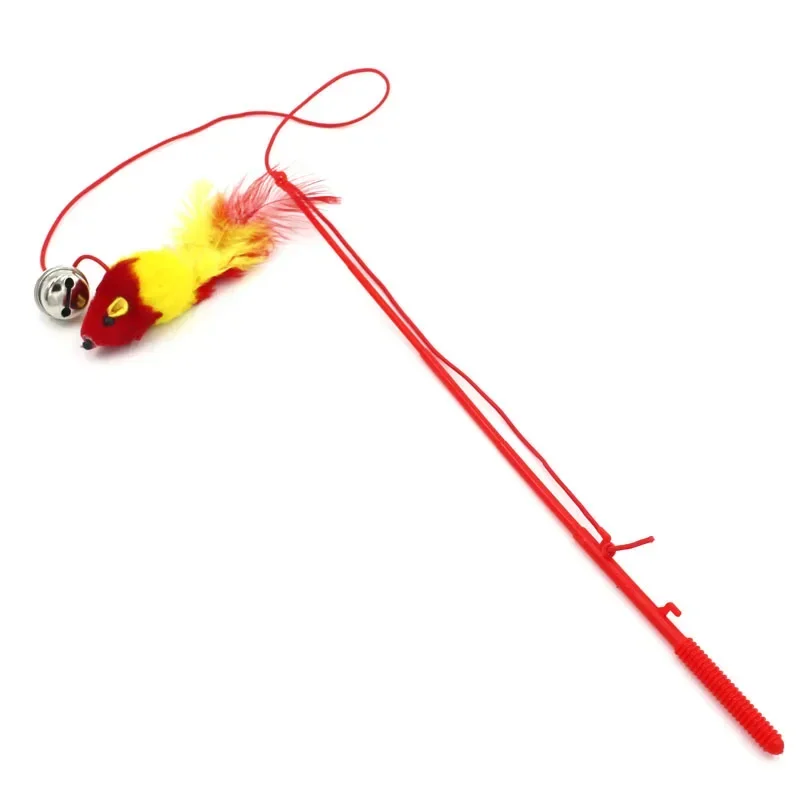 Palo de ratón de plumas con campana para gatos, juguete de caña de pescar interactiva para gatos - imagen 4