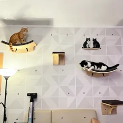 Árbol de pared para gatos con estantería, hamaca y escalones