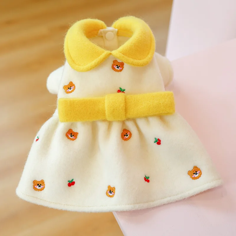 Ropa para perros y Chihuahua, vestido con estampado de frutas y dibujos animados, con lazo, Princesa, gato, falda para perros pequeños, chaqueta de peluche - imagen 5