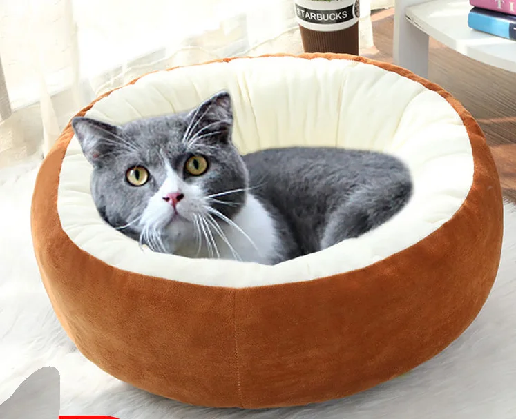 Casa redonda para perros y gatos, cama de felpa para mascotas para animales pequeños y medianos, calmante, cálido, cojín de red para dormir, perrera lavable - imagen 4