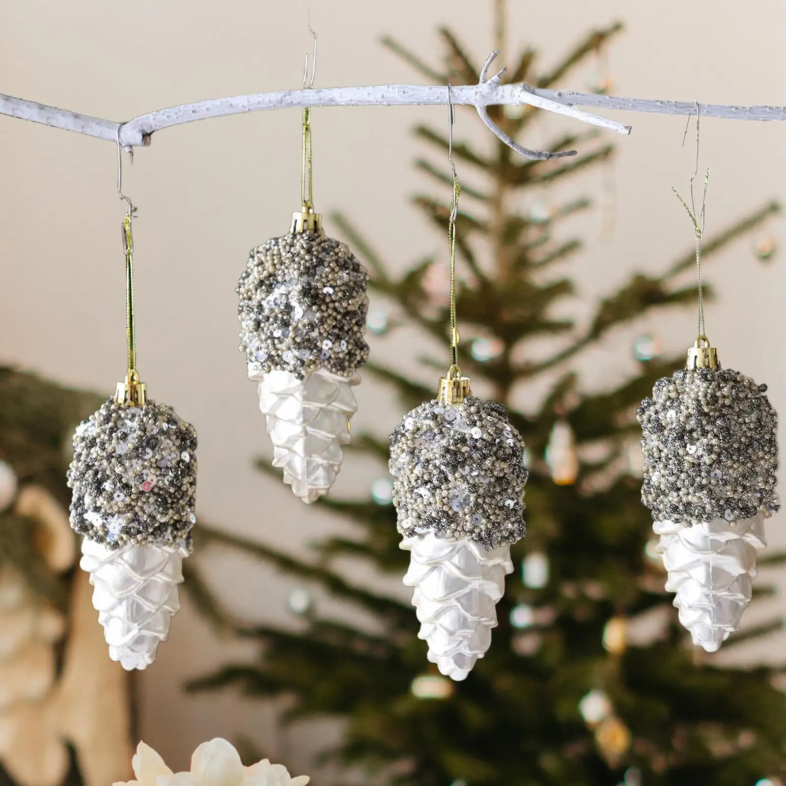 4x colgantes navideños en forma de conos de pino, artesanías, adorno navideño rústico, colgantes divertidos de Navidad para compromiso festivo - imagen 4