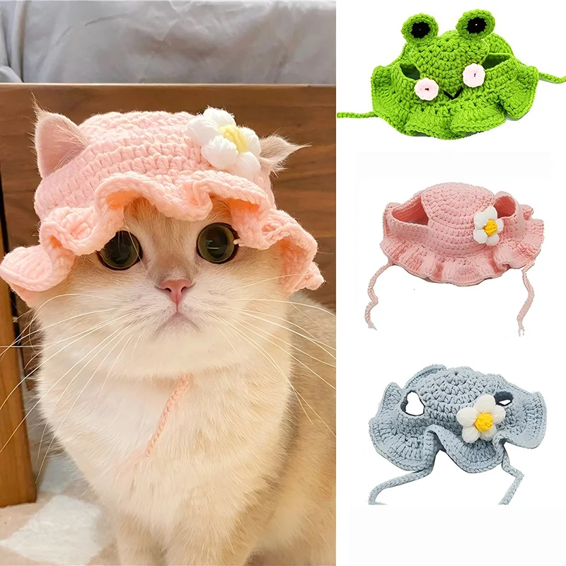 Gorro para mascotas hecho a mano, gorro tejido elástico para gatos, gorros para cachorros y gatitos, gorro tejido, accesorios para sesión de fotos de fiesta, decoración, accesorios para gatos