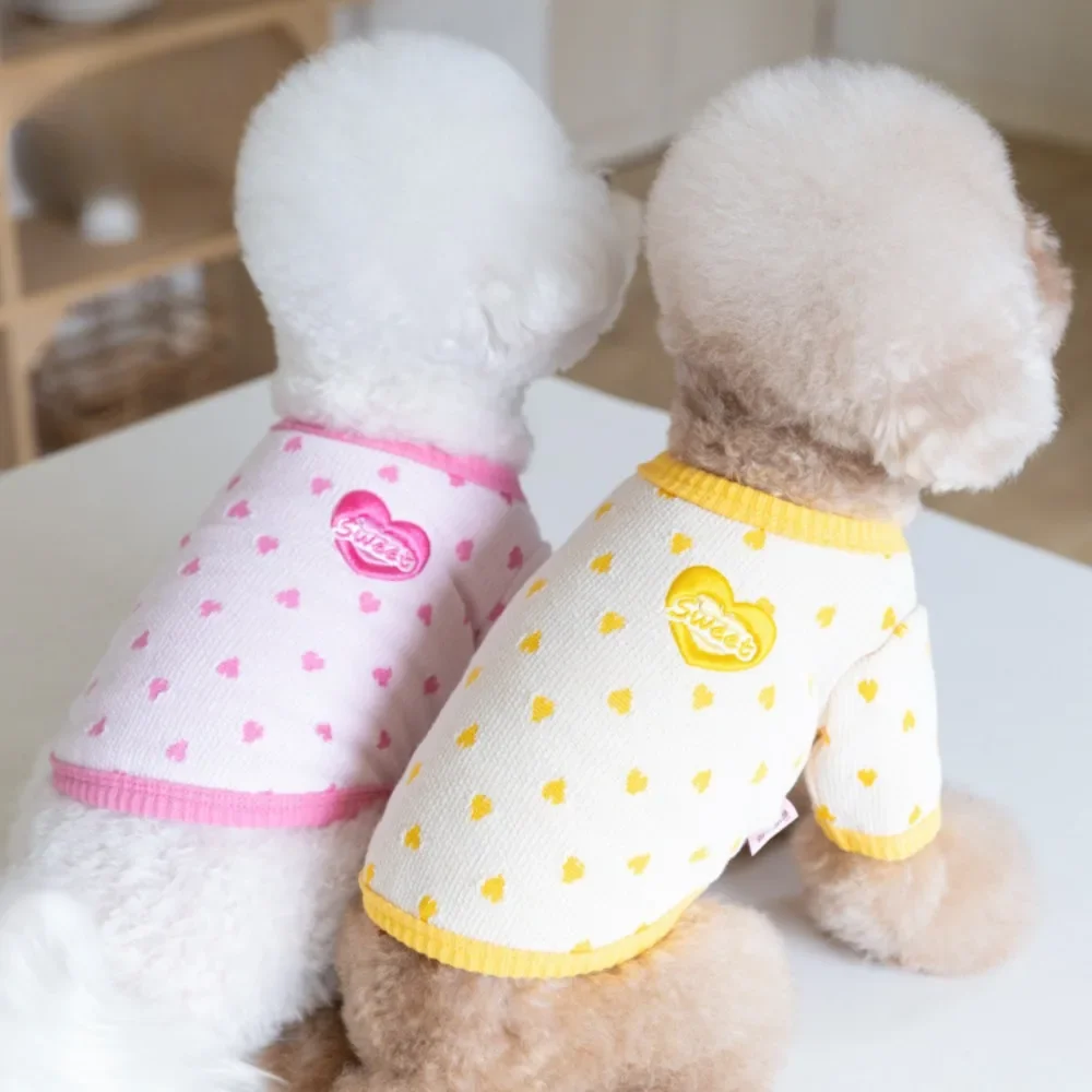 Camisa Base bordada de amor en casa para otoño e invierno, camiseta bonita, ropa para mascotas, ropa para gatos, ropa para mascotas, ropa para cachorros de peluche