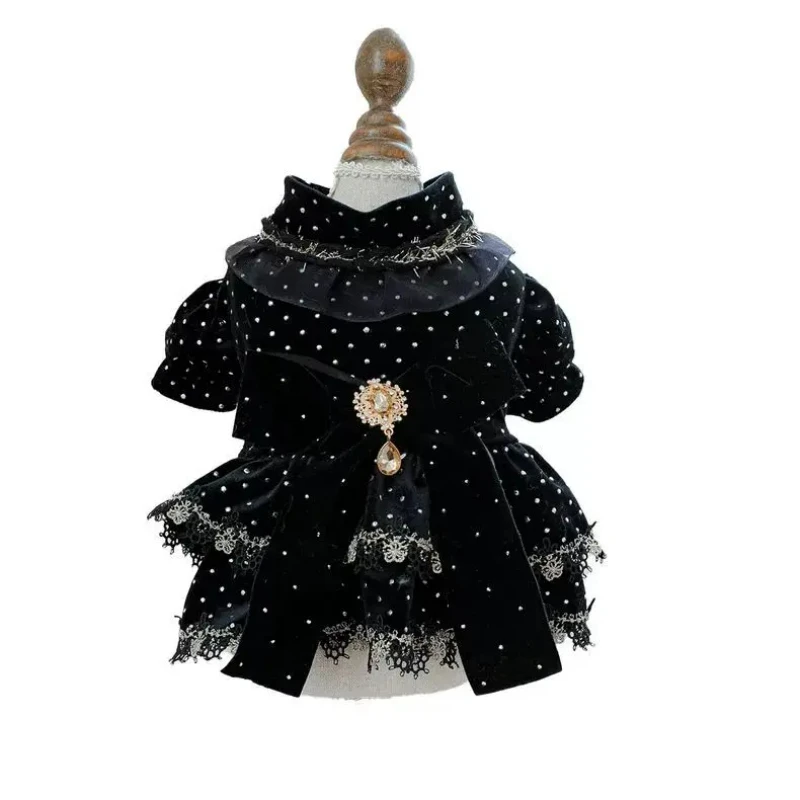 Vestido para Perros de Estimação - Ropa de Moda de Terciopelo Negro Dorado Lindo Chihuahua y Perros pequeños Estampado Estilo femenino Mascotas Mascotas Traje - imagen 5