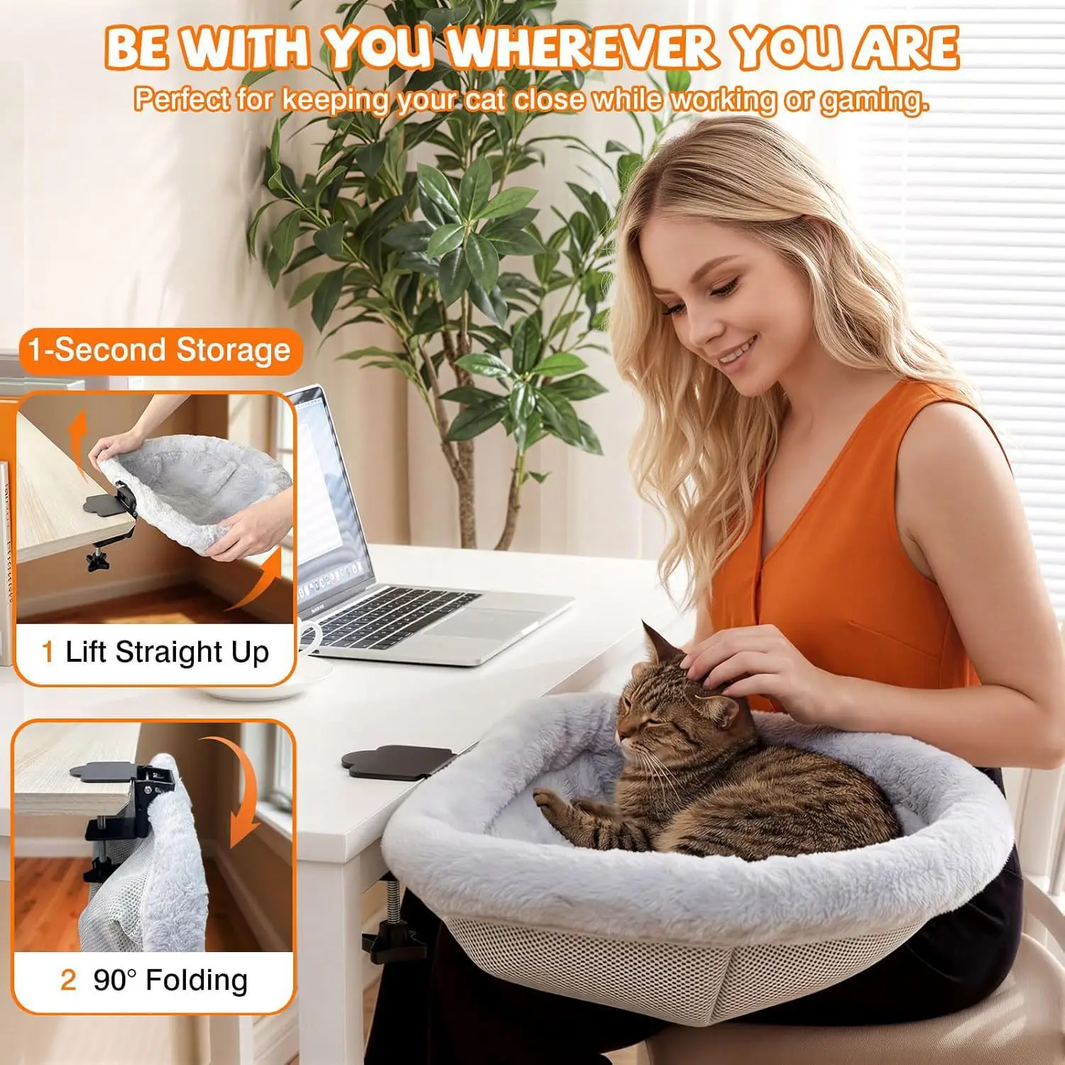 Cama colgante escritorio para gatos – Hamaca plegable de felpa - imagen 3