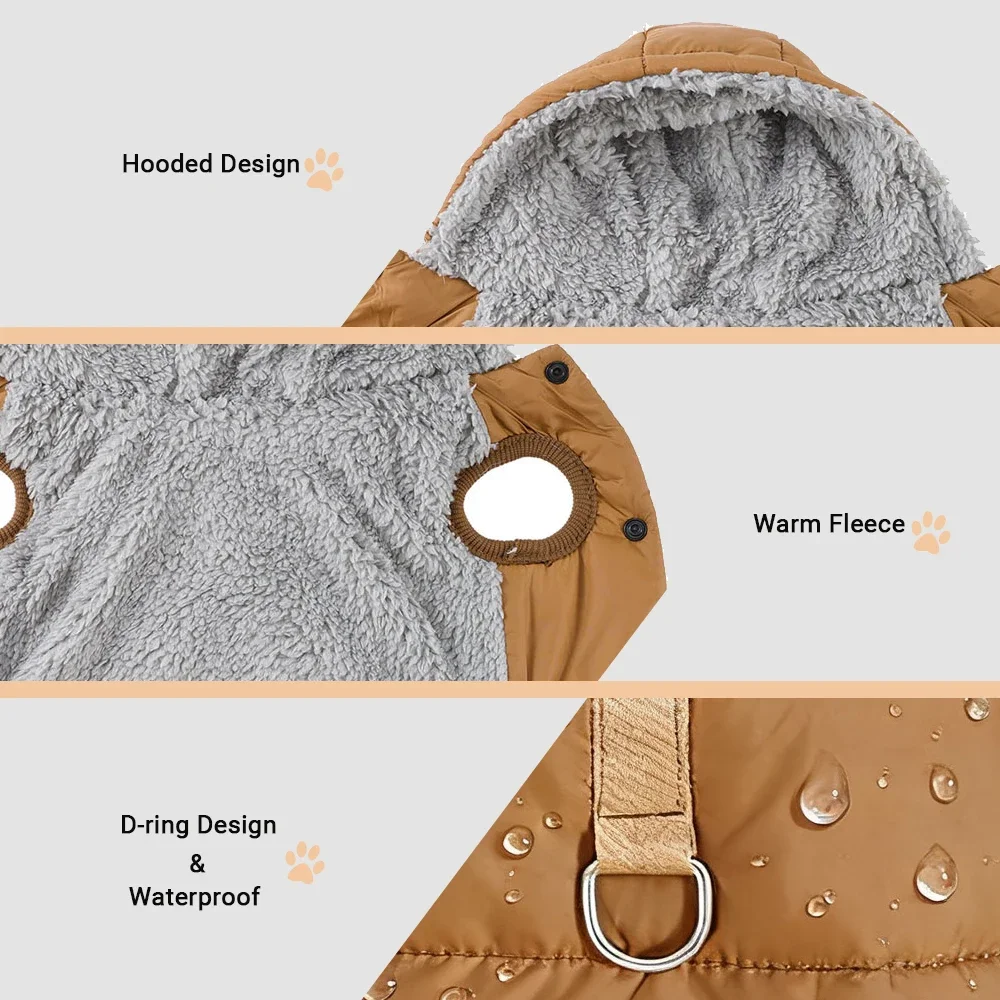 Abrigo de lana cálido para perro con capucha, ropa impermeable de invierno para cachorros y mascotas, disfraz con capucha de Bulldog Francés para perros pequeños y medianos - imagen 3