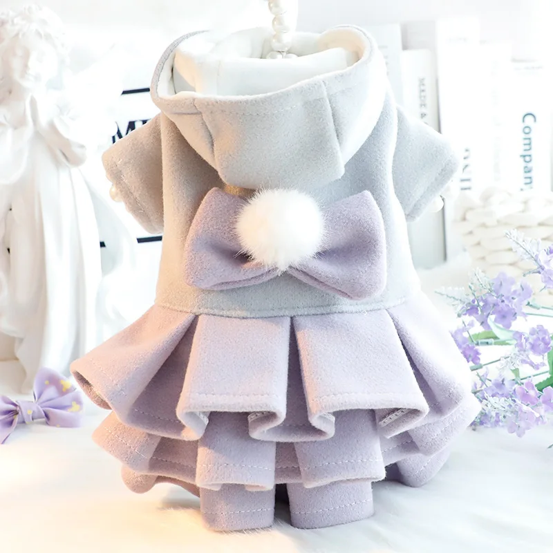 Traje cálido de invierno para mascotas, vestido de princesa de lana con forro polar para perros pequeños, Bichon Shih Tzu, vestido grueso de peluche para perros