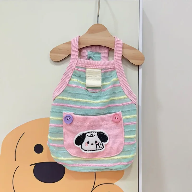 Chaleco con tirantes para perros, ropa Ins, ropa de protección fina de verano, tirantes a rayas de colores, oso de peluche, ropa para perros pequeños - imagen 3