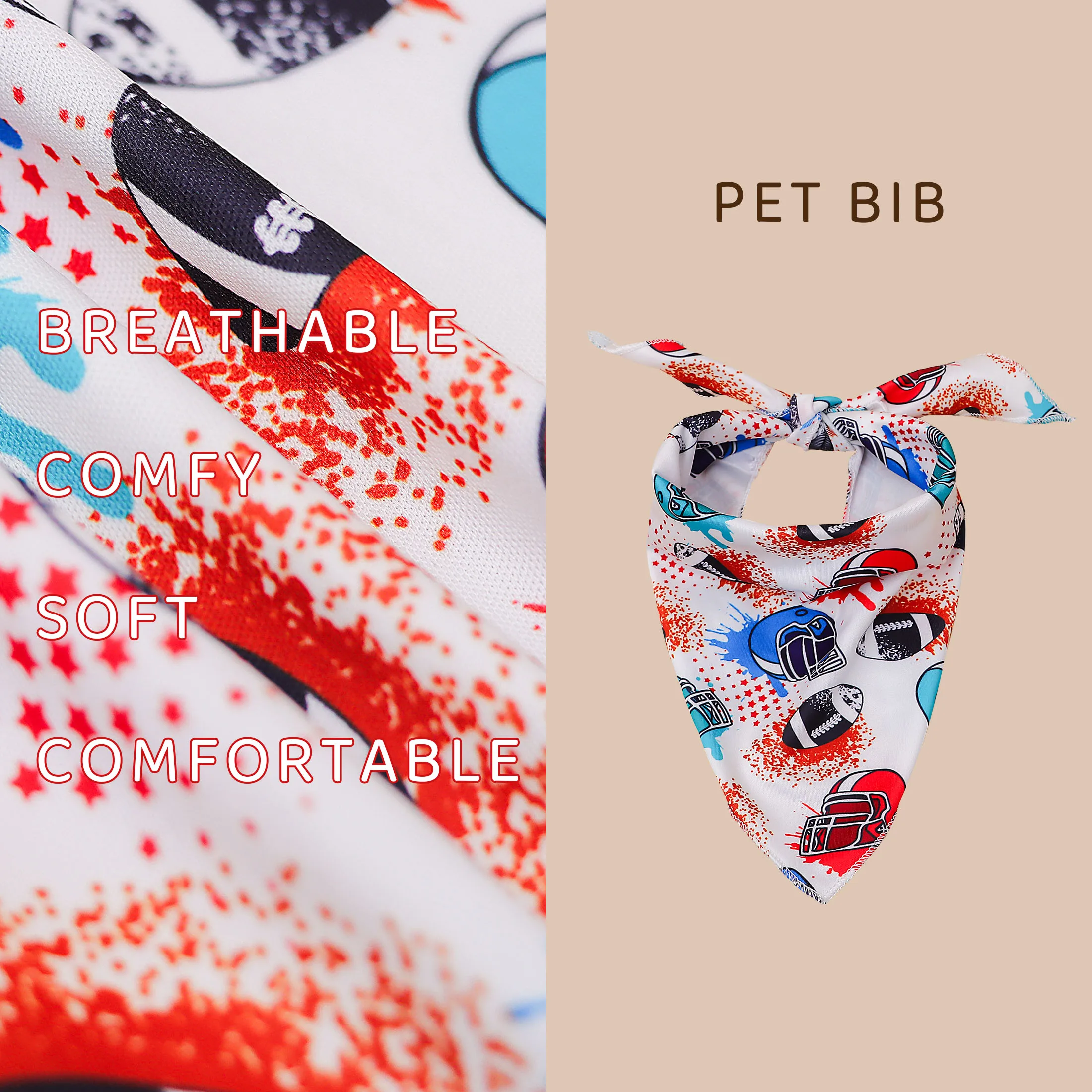 Bandana para perros, bandana para mascotas con estampado gráfico colorido con cascos y balones de fútbol, bufanda triangular ajustable para perros pequeños/medianos - imagen 4