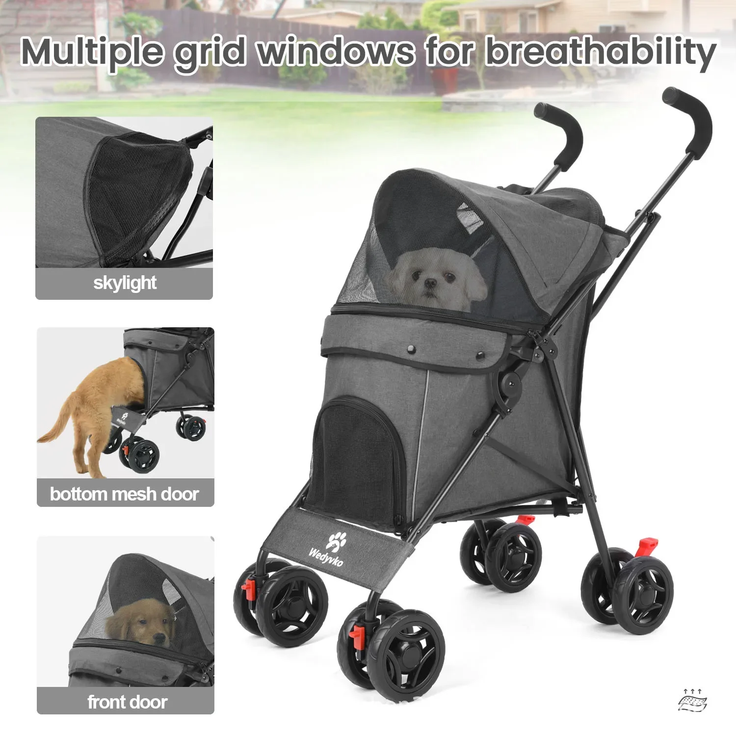 Carro para mascotas, perro, gato, peluche, salir, carrito de viaje plegable multifunción portátil pequeño y mediano - imagen 3