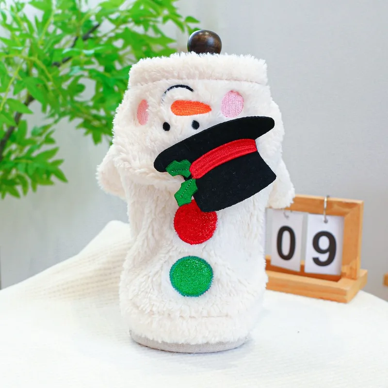 Abrigo de muñeco de nieve de Navidad engrosado con hebilla de cuerda de remolque, adecuado para perros pequeños y medianos, ropa para mascotas, otoño e invierno, 1PC - imagen 3