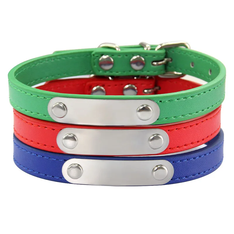 Collar de perro personalizado con nombre, etiqueta de identificación tallada, Collar de cuero PU sólido antipérdida para perros pequeños, medianos y grandes, suministros para cachorros y gatos - imagen 5