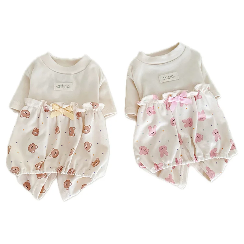 Ropa tejida de manga larga para el hogar, ropa para el hogar con parte inferior de cuatro piernas, mono de conejo pequeño de oso, ropa para cachorros, primavera y otoño - imagen 5