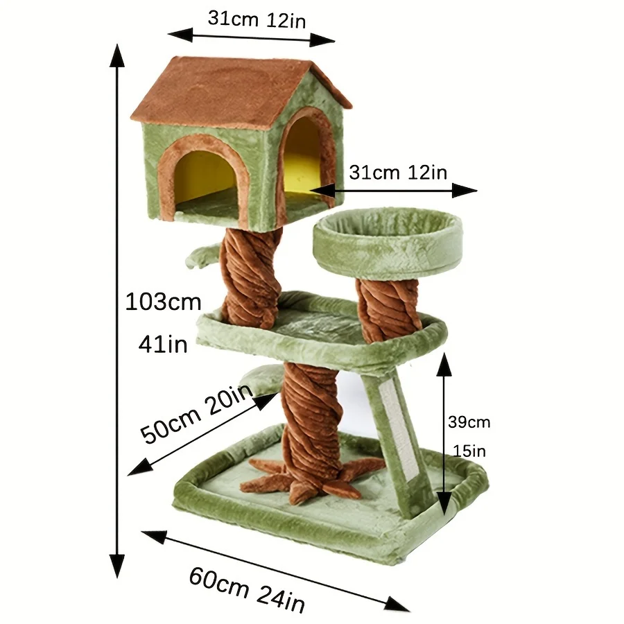 Torre de árbol para gatos con casa de árbol, condón para gatos de interior, poste rascador de Sisal para gatos, rampa para dormir, percha para gatitos de varios niveles - imagen 3